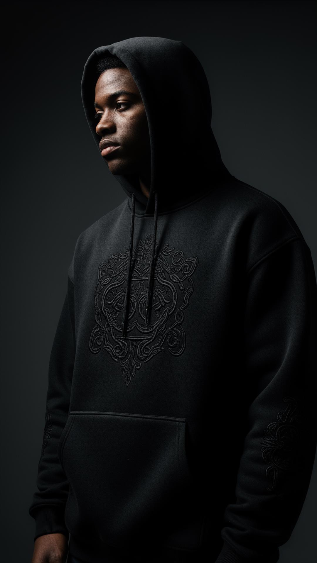 Person wearing a printed hoodie